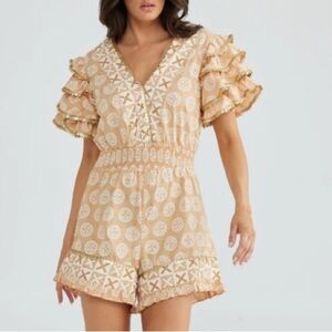 TALISMAN metallic flutter Tiered sleeve Costa Romper